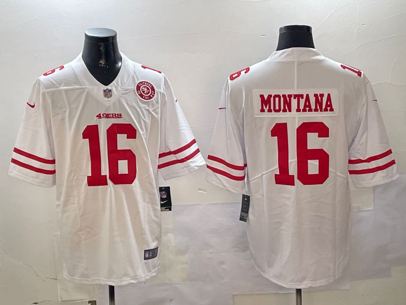 Men San Francisco 49ers #16 Montana White Second generation 2024 Nike Limited NFL Jersey style 01083